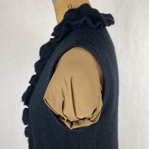 Lael Alpaca Sweater Vest Cardigan Medium Long Ruffle Collar Black Knit - Picture 11 of 16